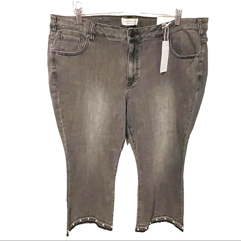 Lane Bryant Plus Size 24 Mid Rise Super Stretch Kick Boot Jeweled Frayed Hem